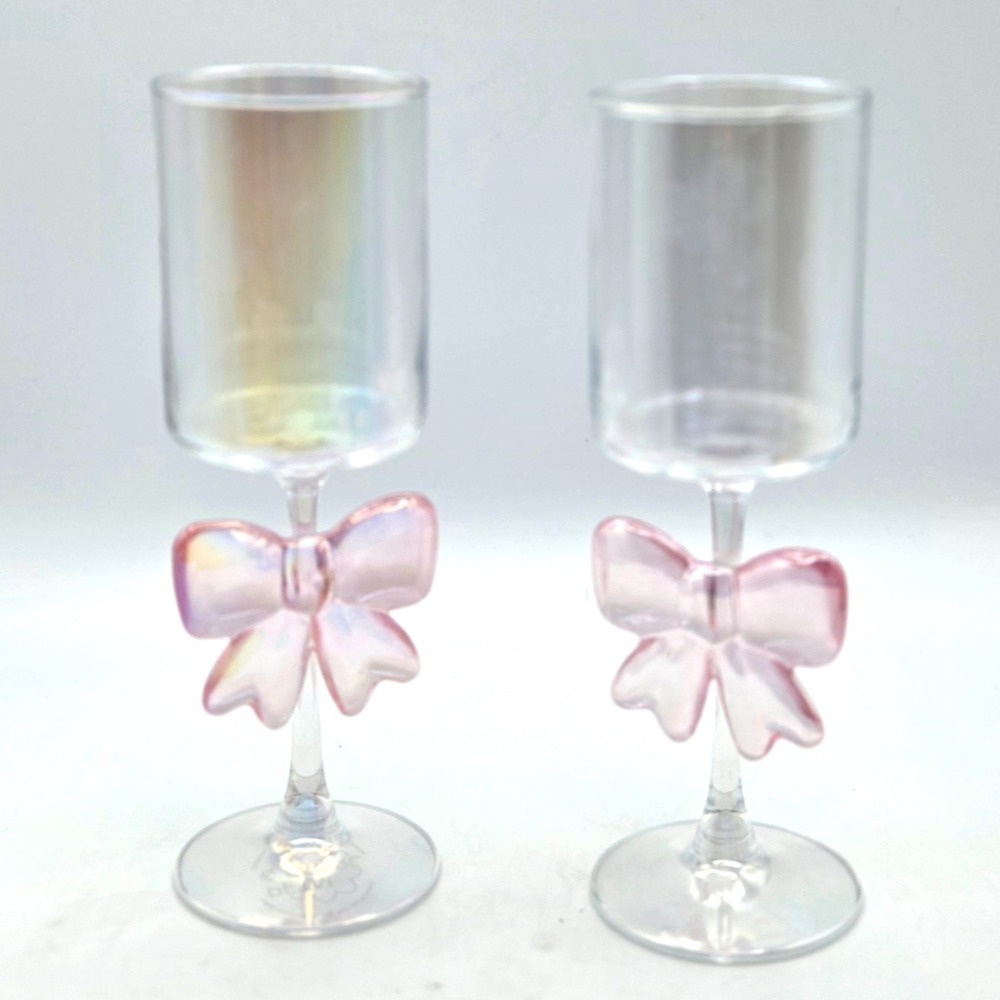 Set of 2 Petal & Pearl Pink Bow Cocktail Glasses ‎ Anthropologie